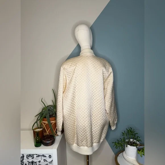 Vintage Saks Fifth Avenue Quilted Silk Bomber Jacket 90s Ivory Cream Women’s M - Picture 5 of 14